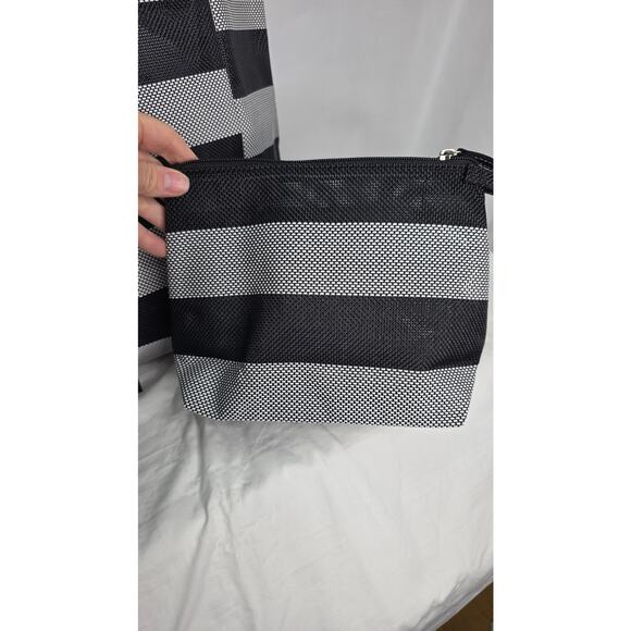 Scout Black Gray Striped Bucket List Large Open Top Shoulder  Tote Bag & Pouch - Picture 3 of 16